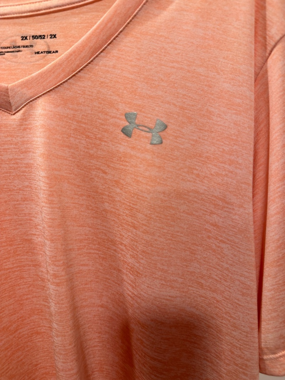 Under Armour Peach V-Neck Heathered Performance Top 2XL - Picture 3 of 6